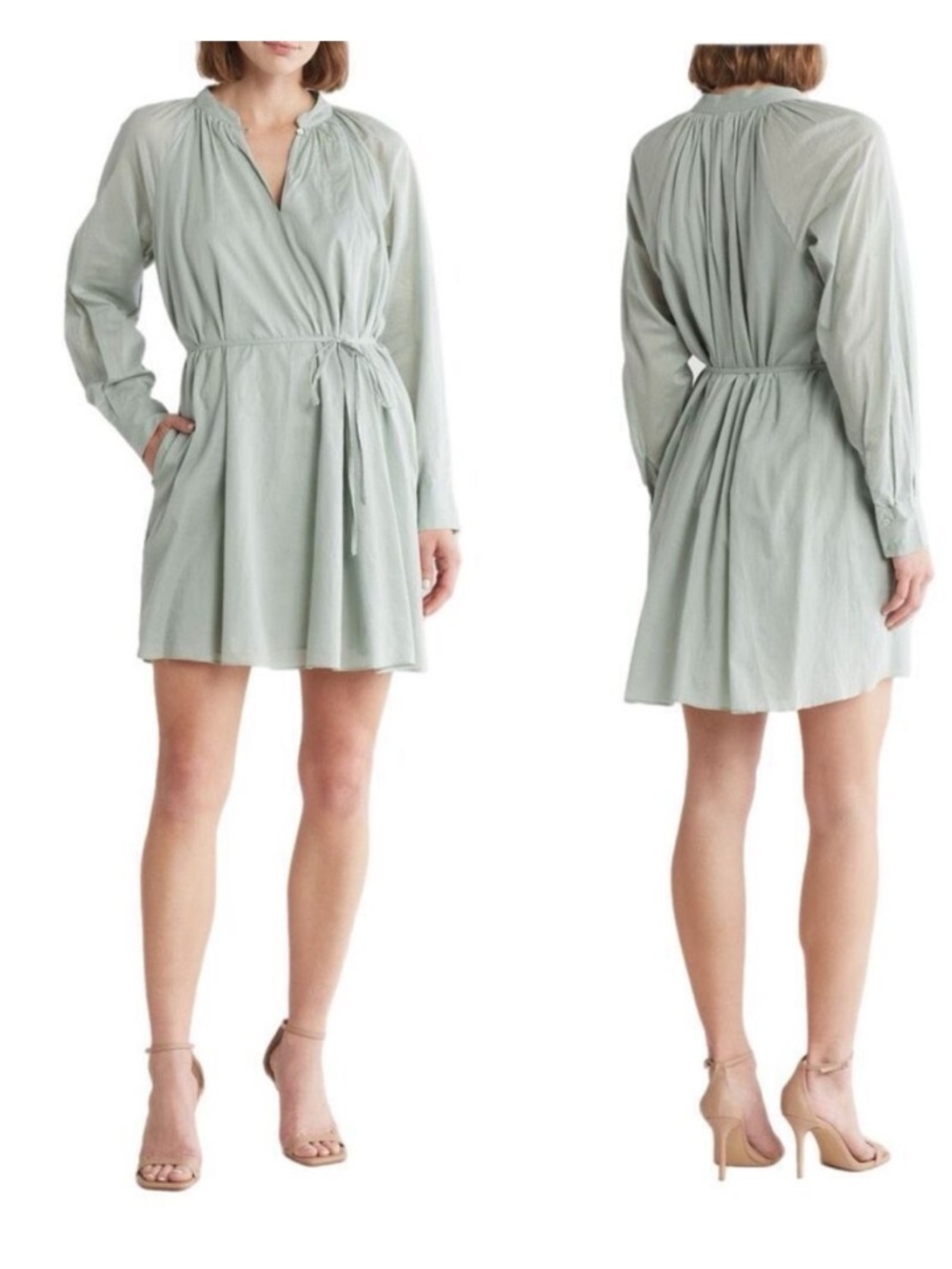New Rebecca Taylor Long Sleeve Cotton Shift Dress. Jadeite. Size Small
